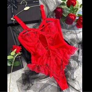 Red Sexy lace thong bodysuit lingerie underwear